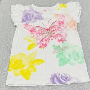 Healthtex Girls T Shirt Top Lace Trim Short Sleeve Butterfly & Roses 5T